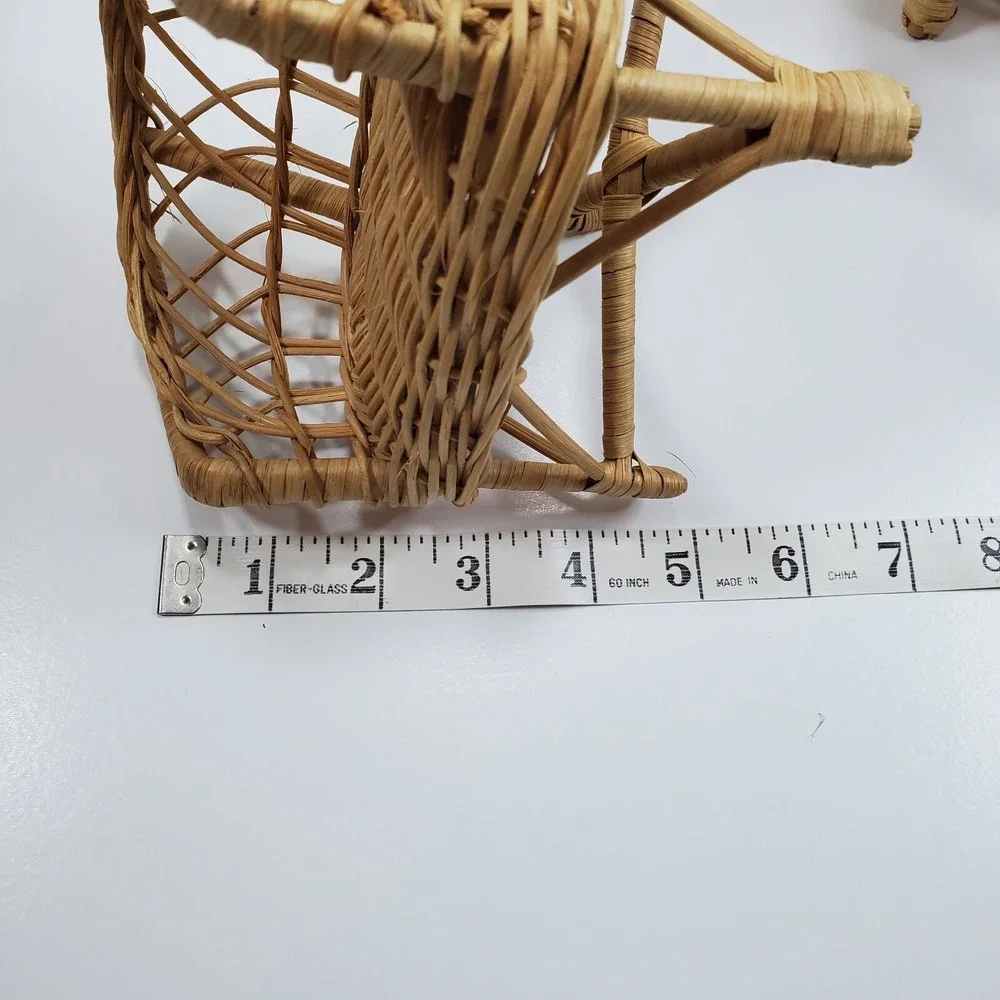 Vintage Doll Furniture Wicker Rattan Patio Set Sofa Chair (FLAW) Table Lot of 3